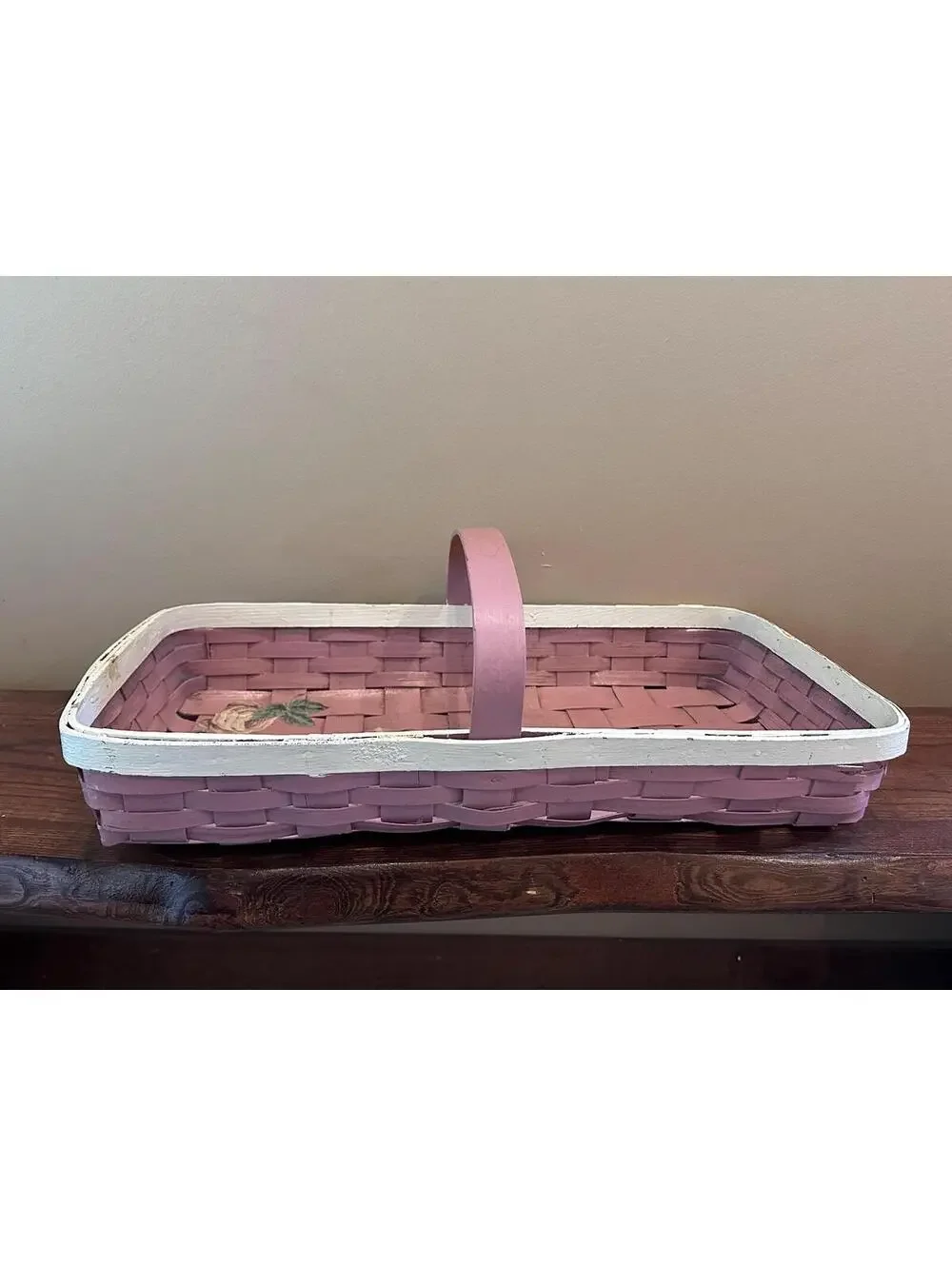 Vintage Mauve Flower Collecting Long Wooden Basket